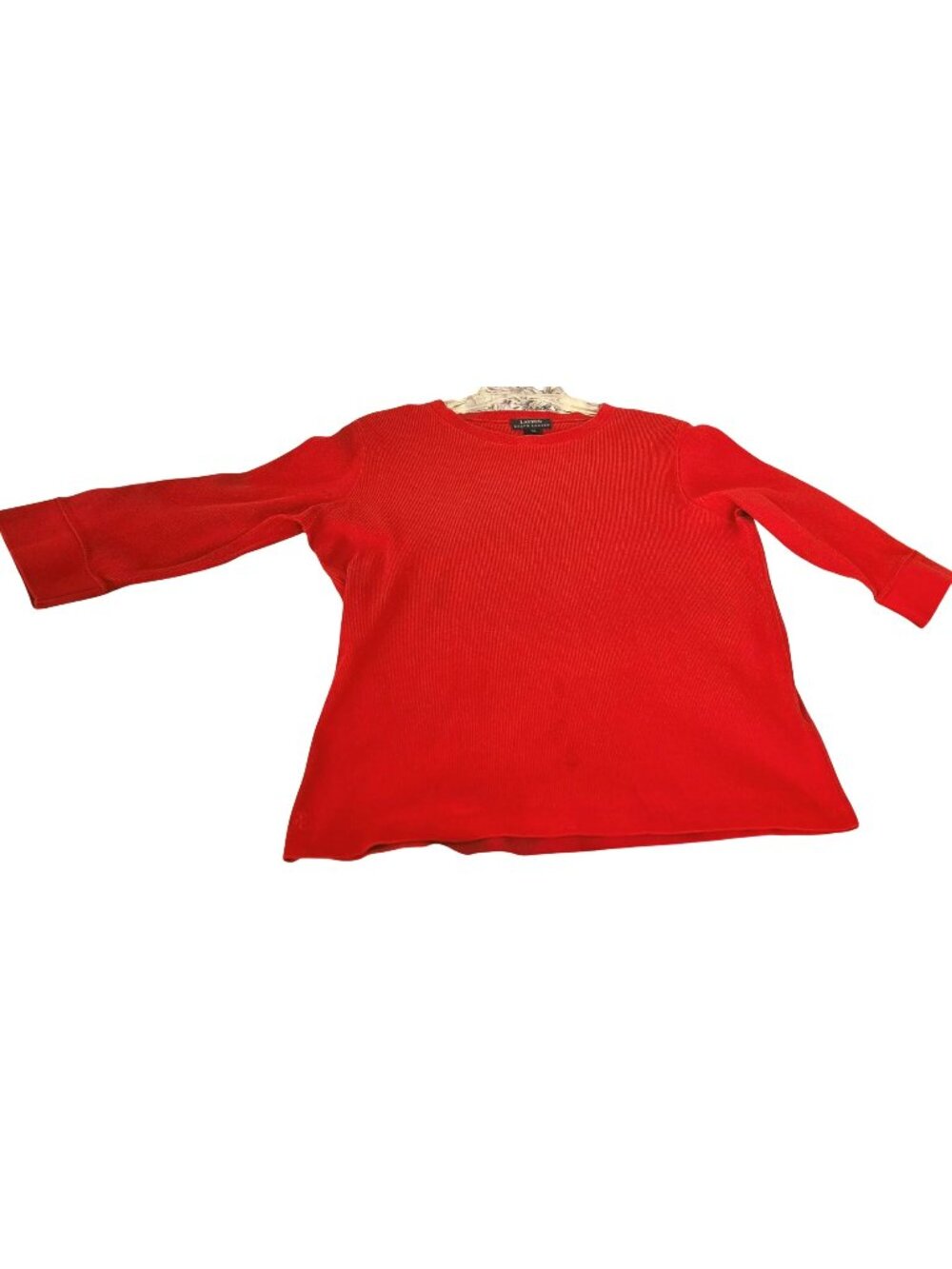 Lauren Ralph Lauren Red Ribbed 100% Cotton 3/4th Sleeve Top Size 1X